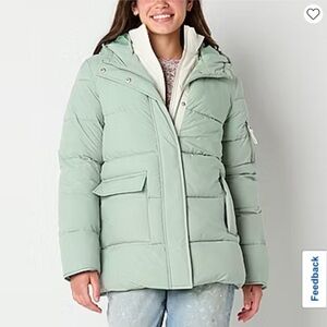 Women's Pistachio Green Maralyn And Me Hooded Heavyweight Womens Puffer Jacket